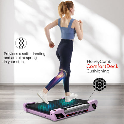 Honey Comb Deck Cushioning on Egofit ComfortDeck-M2 sakura pink treadmill reduces impact for smooth workout